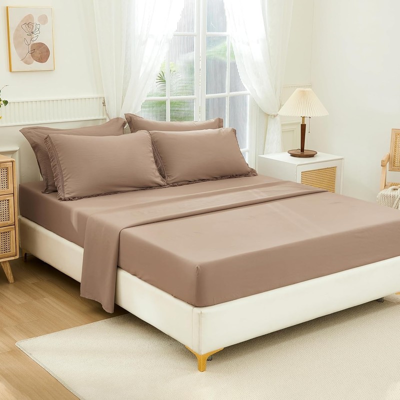 Andency Oversized King Comforter Set with Sheets 128x120 Taupe - 7 Pieces Bed... gallery