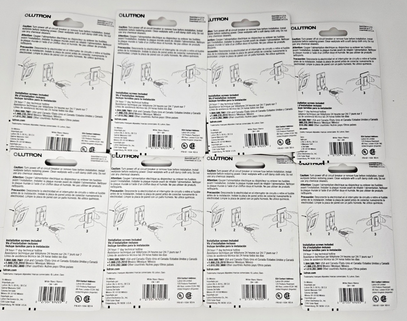Lutron WallPlate ~ No visible Screws ~ CW-1-WH ~ White Gloss ~ Set of 8 ~ New gallery