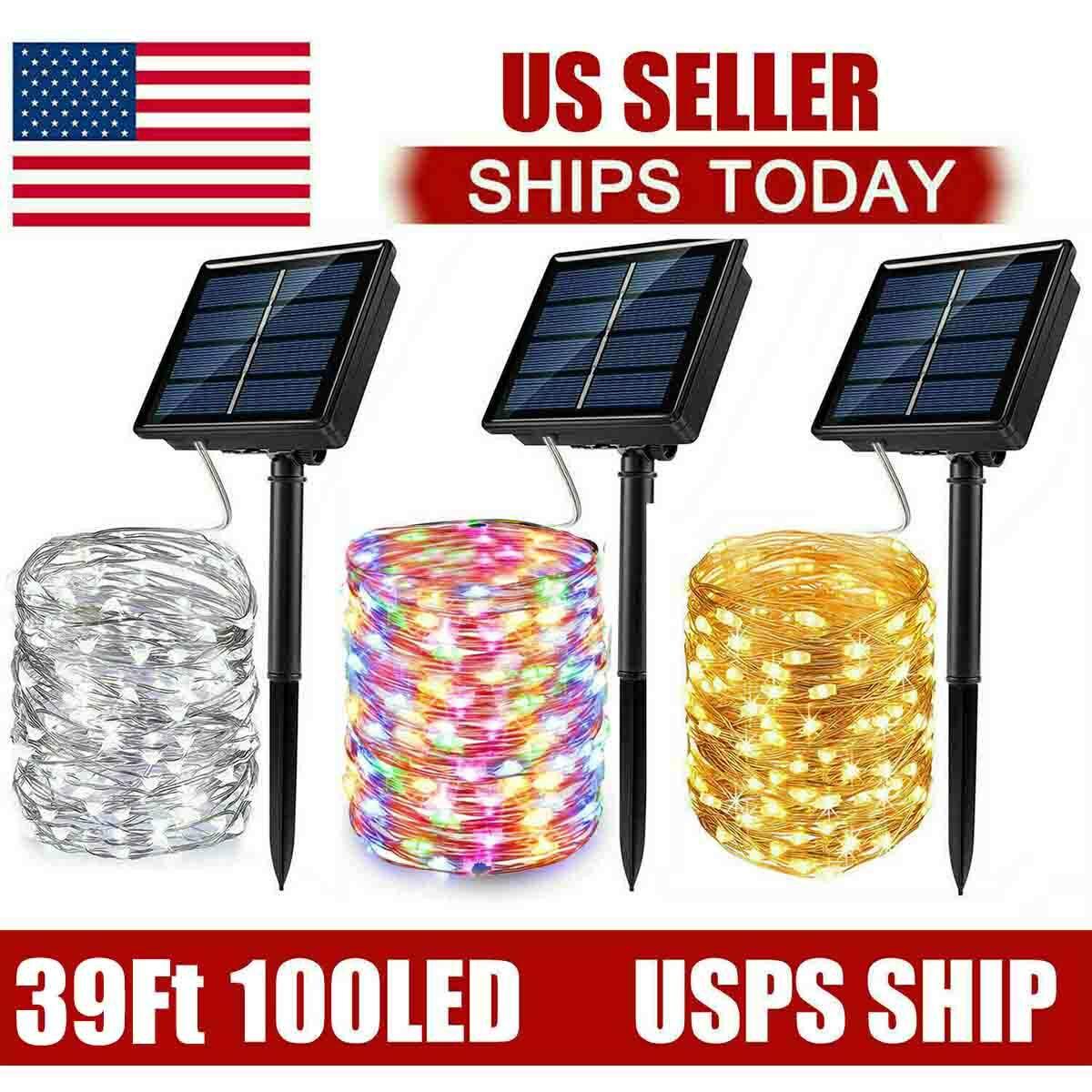 2 pack LED Solar Fairy String Lights Copper Wire Waterproof Outdoor Garden Decor gallery
