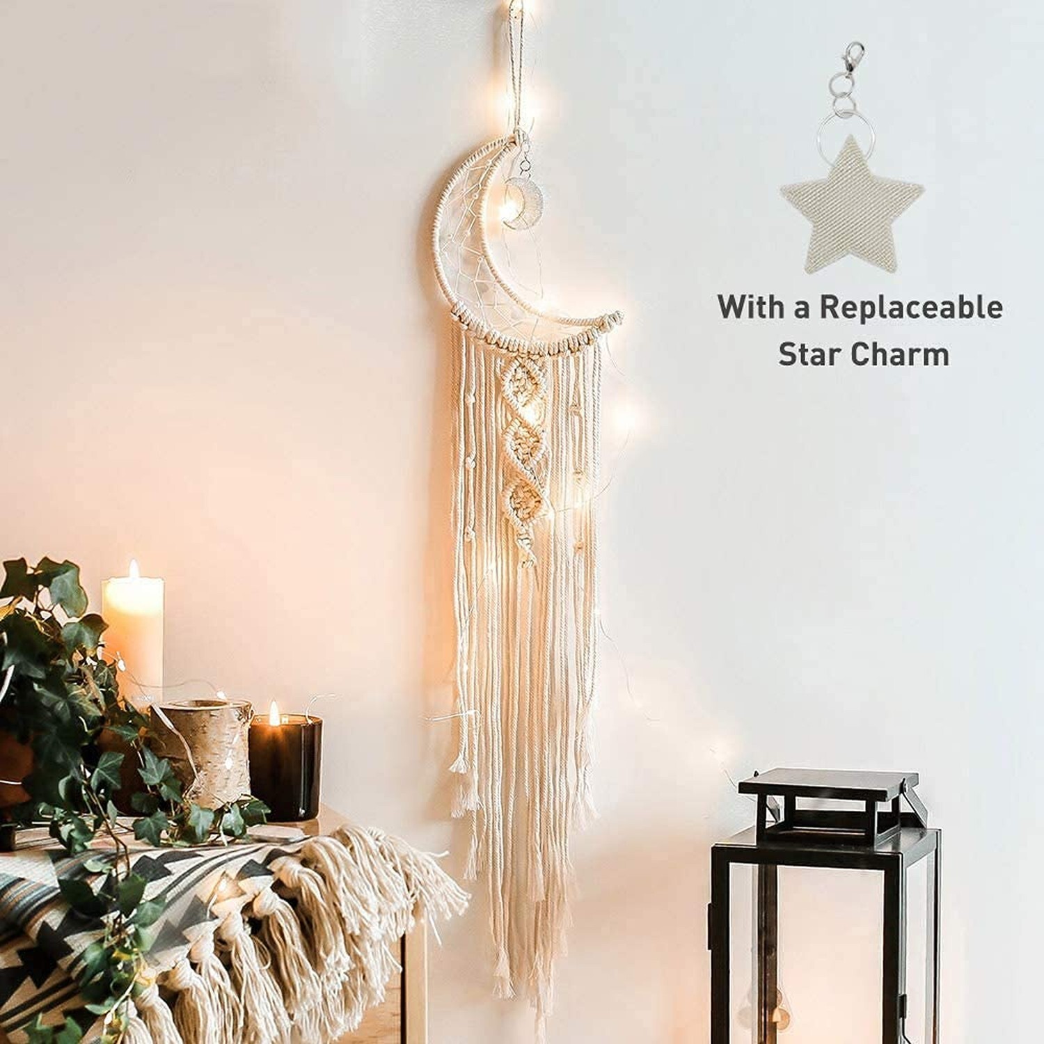Boho Macrame Woven Wall Hanging, Crochet Crescent Moon Star Dream Catcher wit... gallery