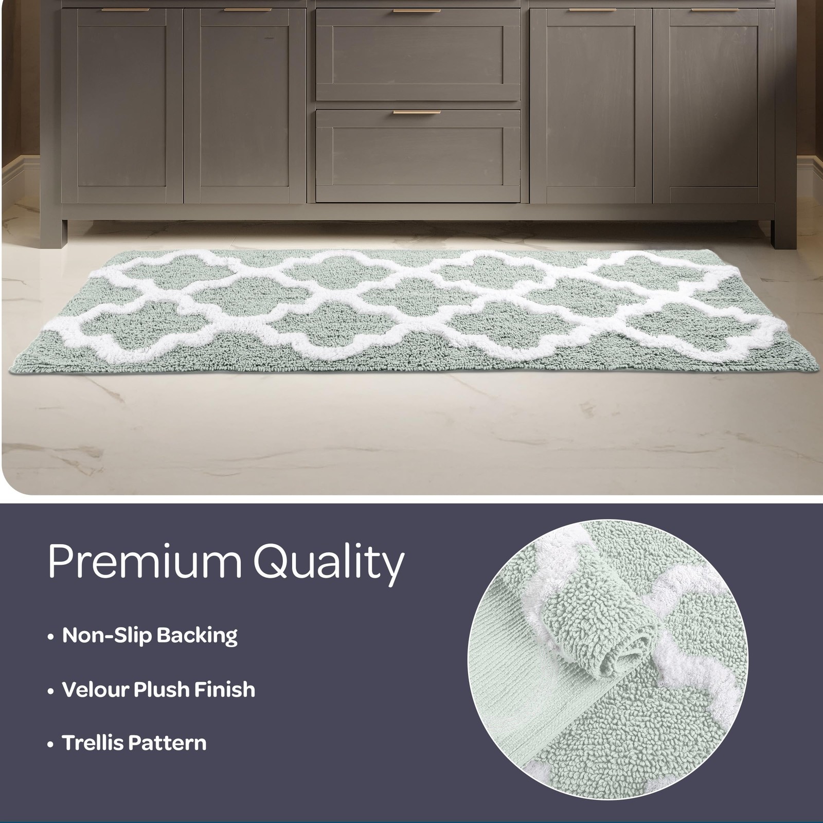 Bathroom Rug - 24x60in Long Non Slip Bath Mat with Trellis Pattern - Extra So... gallery