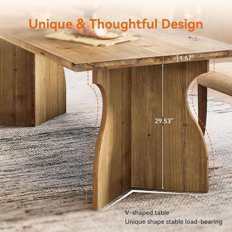 63-Inch Solid Wood Dining Table for 4-6, Farmhouse Rectangular Kitchen Table gallery
