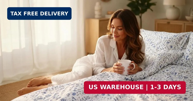 FADFAY 100% Cotton Percale Sheet Set California King - Blue Meadow Floral Beddin gallery