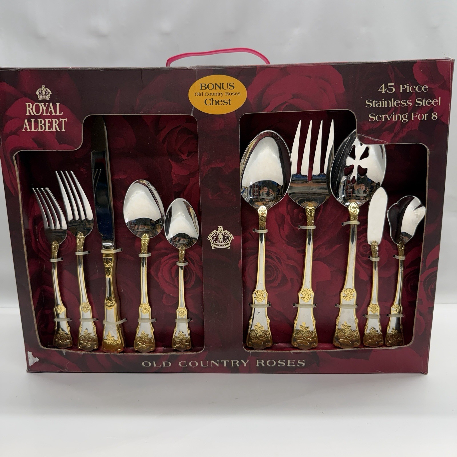 Royal Albert Old Country Roses 45pc 8 Serving Flatware Chest Stainless Steel NEW gallery