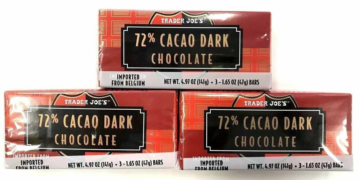 9 Bars Trader Joe's 72% Cacao Dark Chocolate Candy Bars 1.65 oz Each Bar gallery
