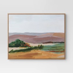 Threshold Colorful Landscape Wall Art Framed 30″x24″ Canvas Natural