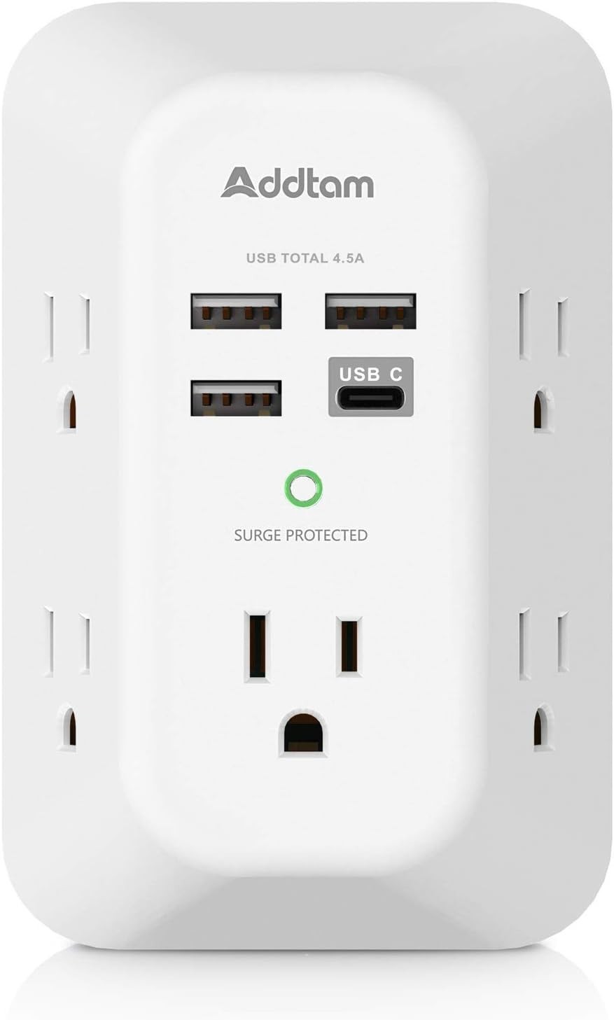 Addtam USB Wall Charger Surge Protector 5 Outlet Extender with 4 USB Charging Po gallery