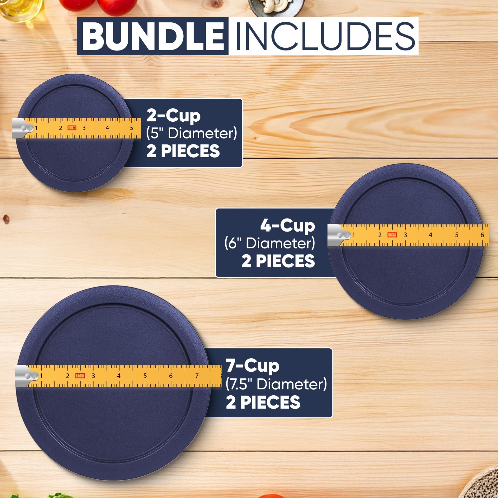 Replacement Lids for Pyrex Glass Containers 2-Cup 4-Cup 7 Cup Round 6pcs Navy gallery
