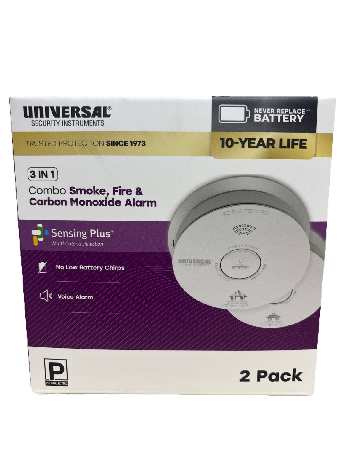 2 pack UNIVERSAL Combination Smoke & Carbon Monoxide Detector With Voice Alarm gallery