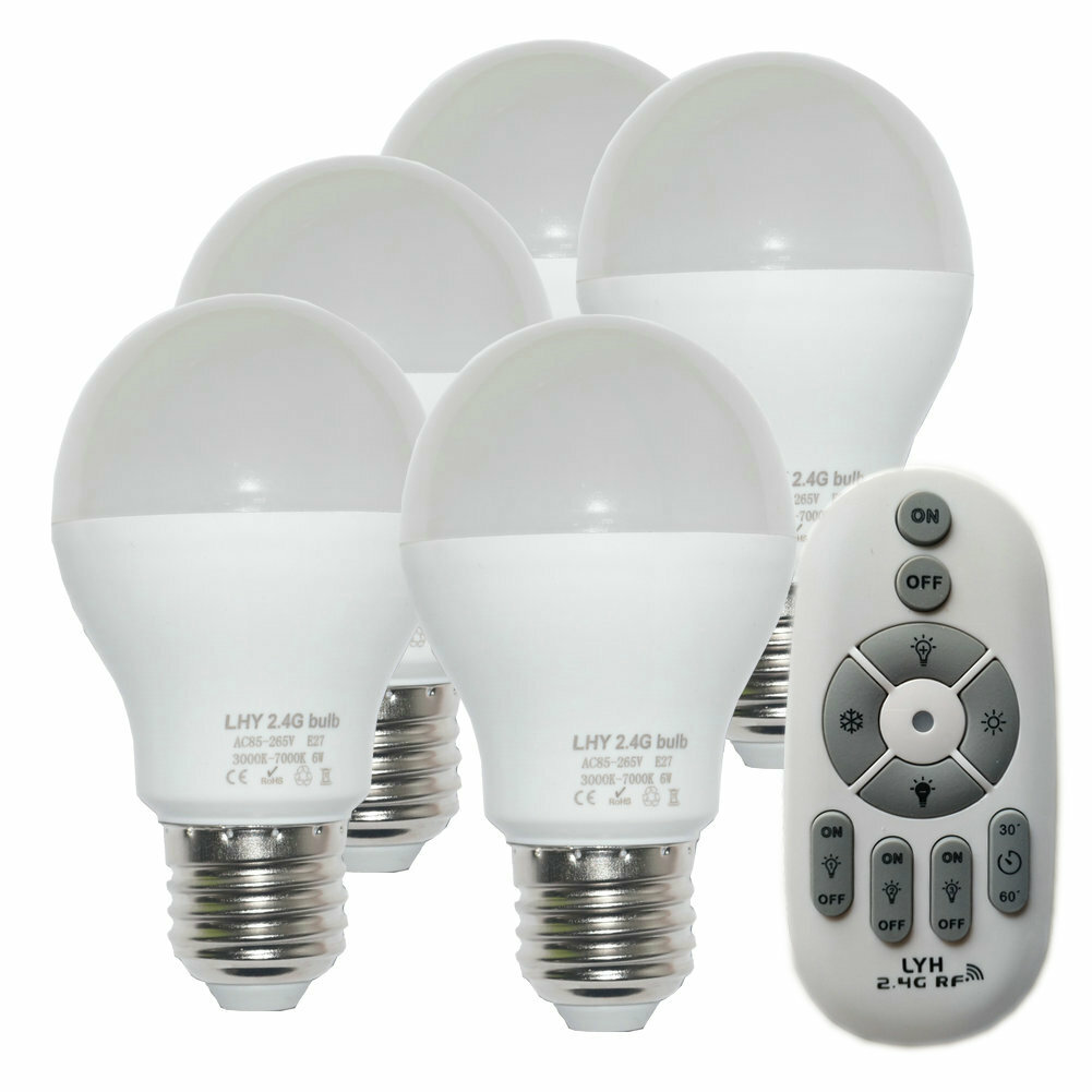 E27 6W Smart LED Light Bulbs Dimmable With 2.4GHz 3-Zone Wireless Remote Control gallery