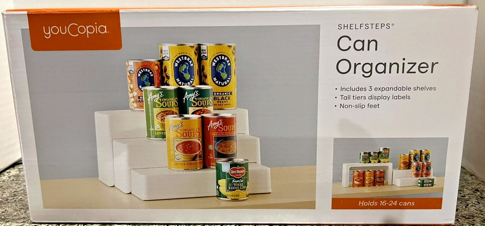 New ShelfSteps Tiered Adjustable Can Organizer 3 Expandable Shelves YouCopia