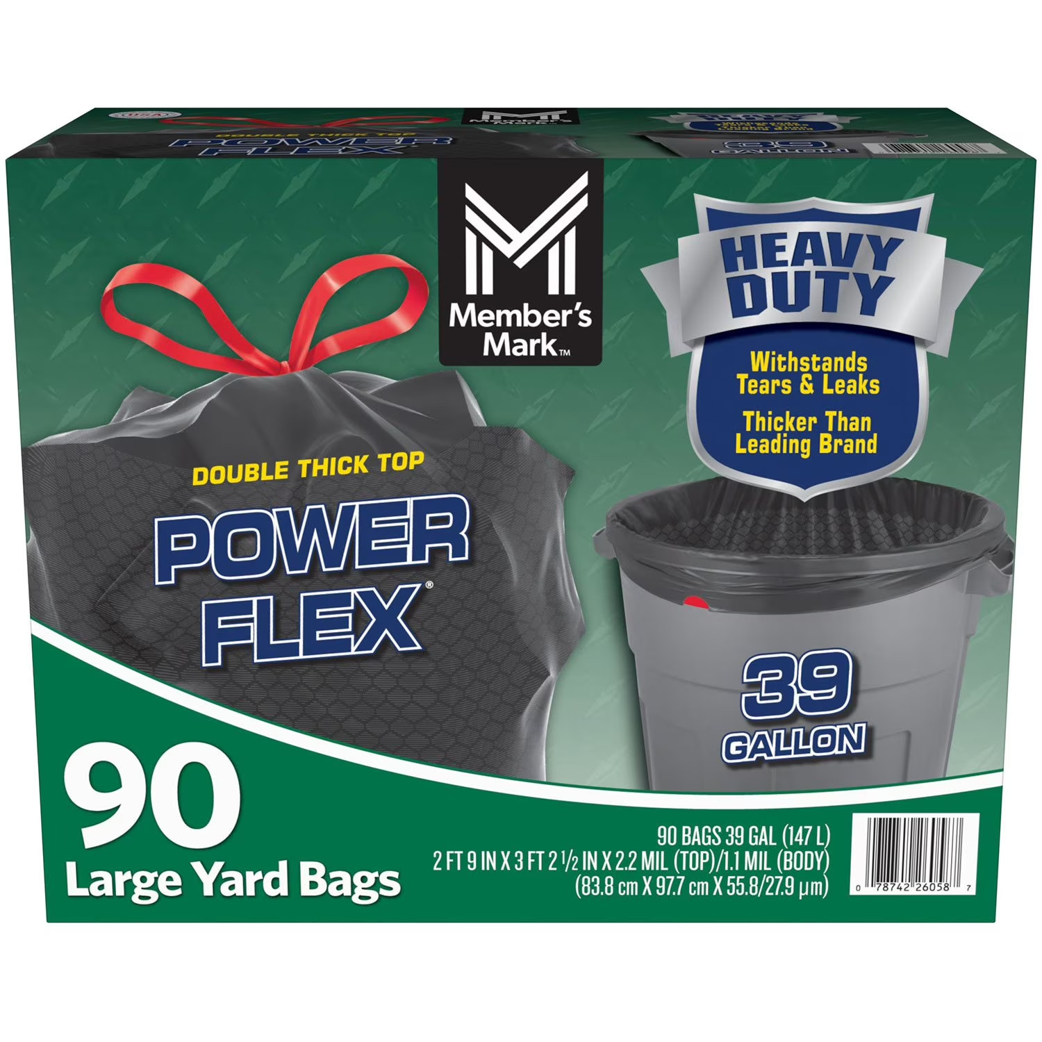 Member's Mark 39 Gallon Power Flex Drawstring Yard Trash Bags (90 ct. ) gallery