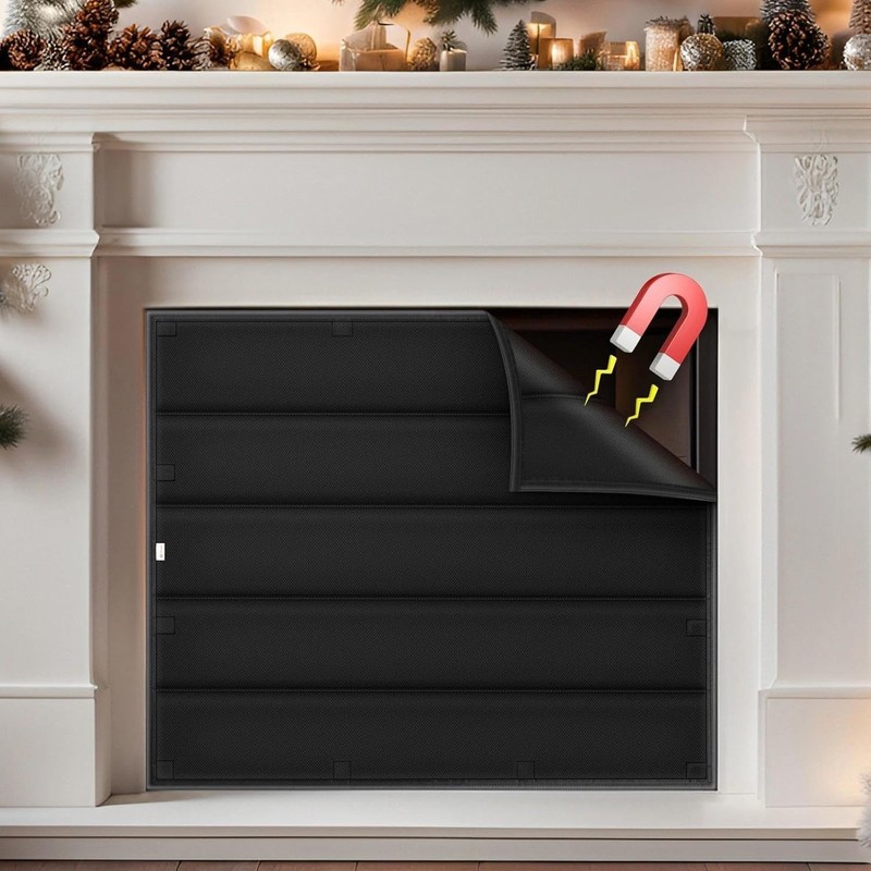 Fireplace Draft Stopper Magnetic Cover Heat Loss Insulation Black 39x32 gallery
