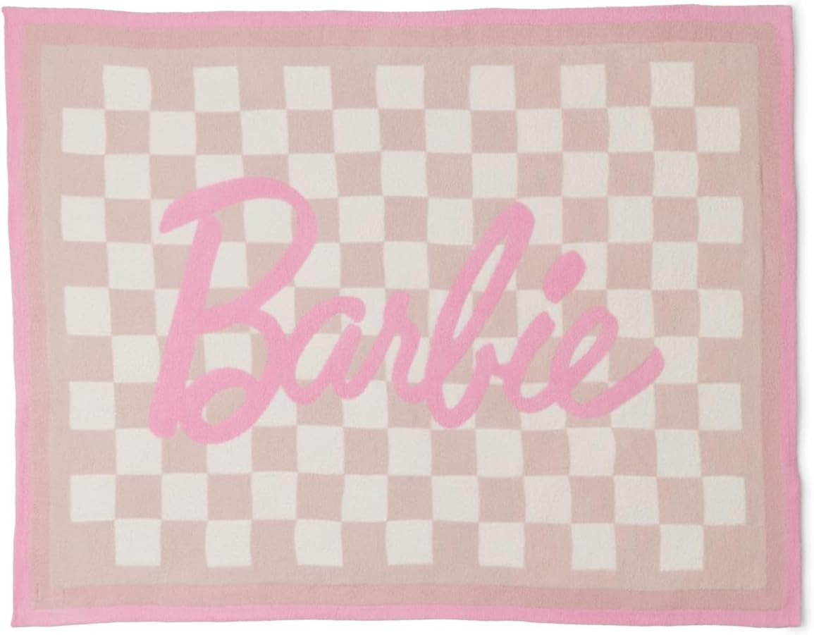 Cozychic Barbie Checkered Throw Blanket - Pink Multi, 54" x 72 gallery