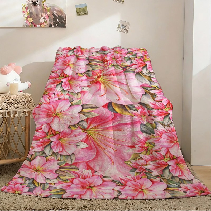 Pink Flower Pattern Flannel Blanket Soft Cozy Tapestry Napping Travel Use gallery