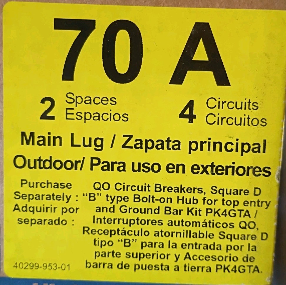 Square D QO24L70F 70A Load Center Main Lug 1-Phase 2-Spaces 4-Circuits 120/240V gallery