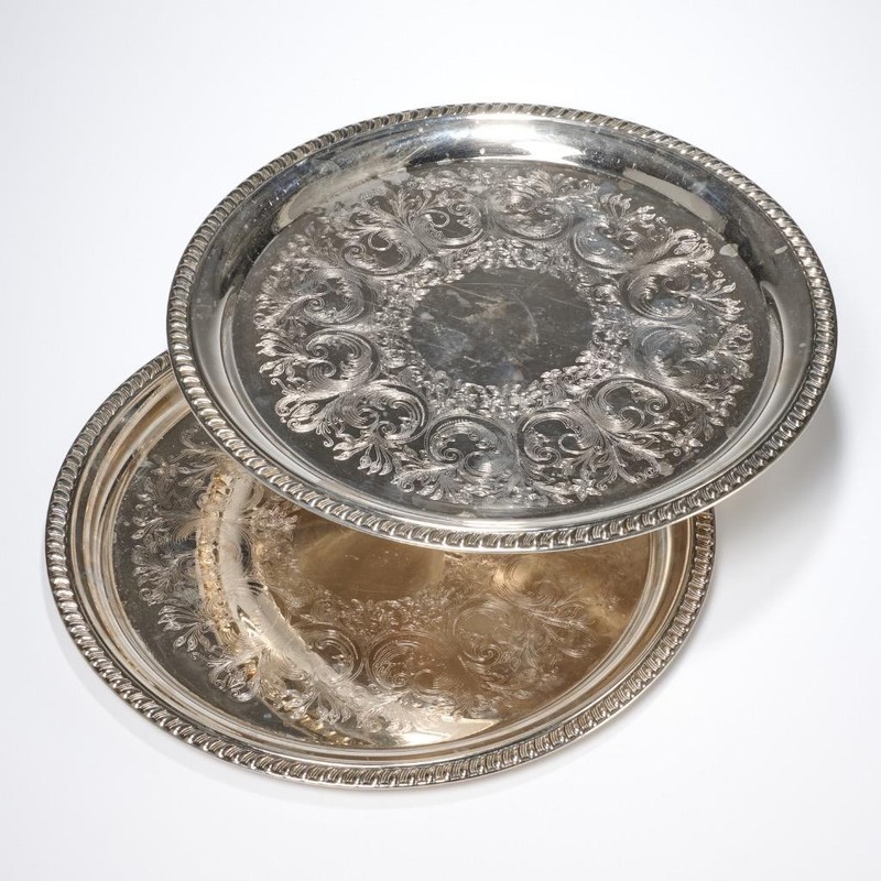 Silver Tone Plated Round Rectangular Serving Tray 8pc Mixed Lot gallery