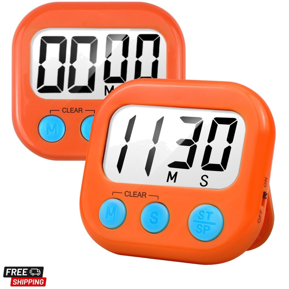 2 Pack Digital Kitchen Timer for Cooking Big Digits Loud Alarm Magnetic Backi...