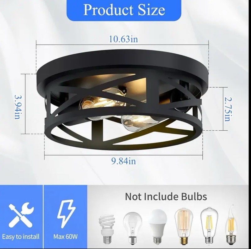 Black Industrial Flush Mount Ceiling Light 2-Light Modern Farmhouse Fixture gallery