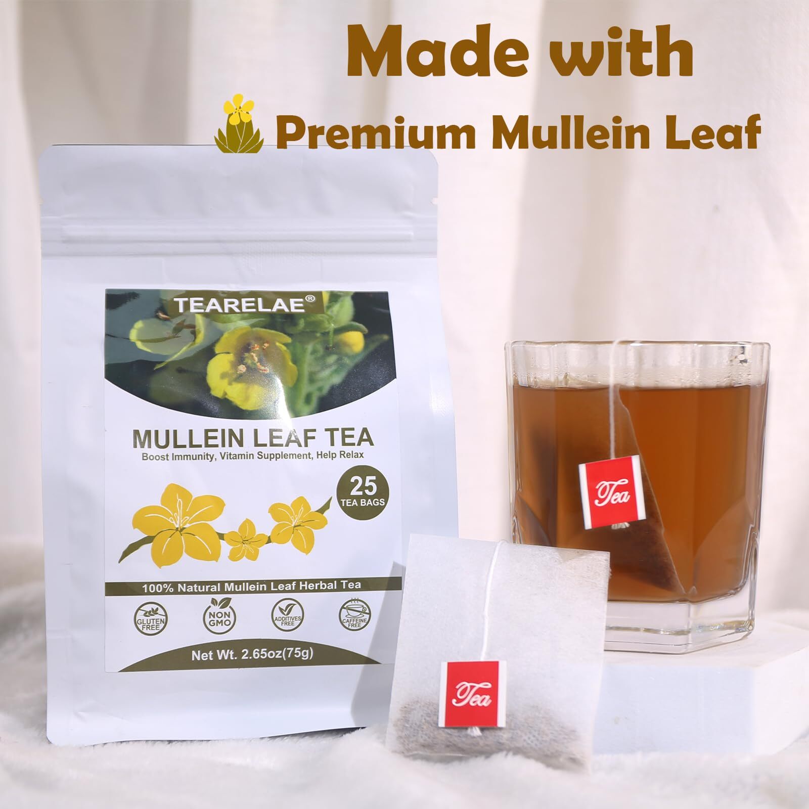 TEARELAE - Mullein Tea Bags For Lungs - 2.65 oz/75g 3g X 25 Bags - 100% Pure ... gallery