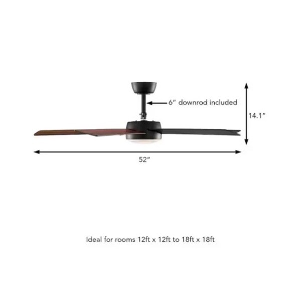 Hampton Bay Verano 52" Indoor Matte Black Downrod Mount Ceiling Fan w Remote gallery