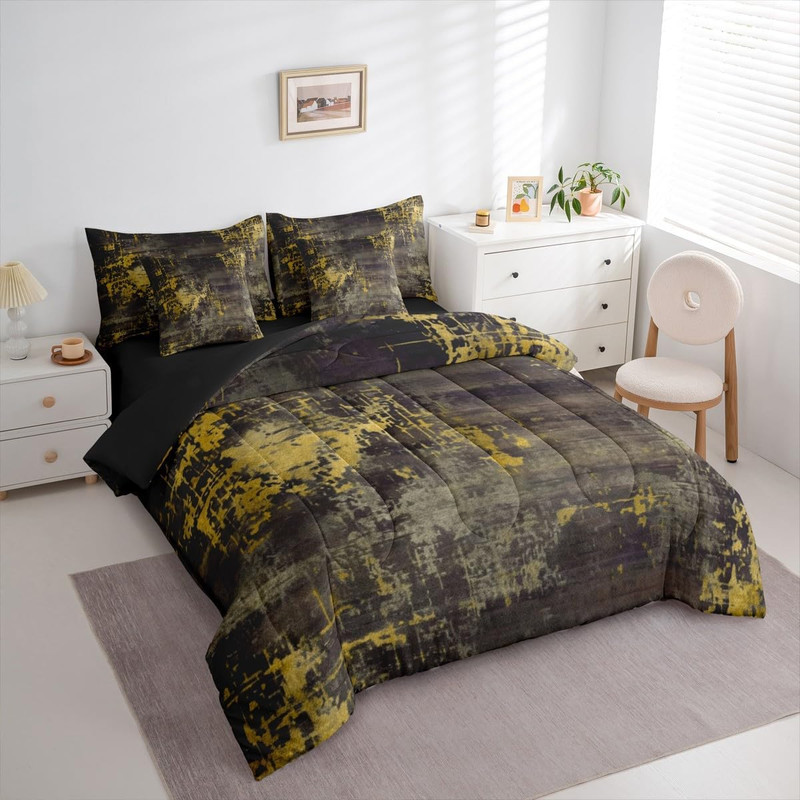 Modern Abstract Bed in a Bag King Comforter Set 7 Piece,Boho Yellow Grey Waterco gallery