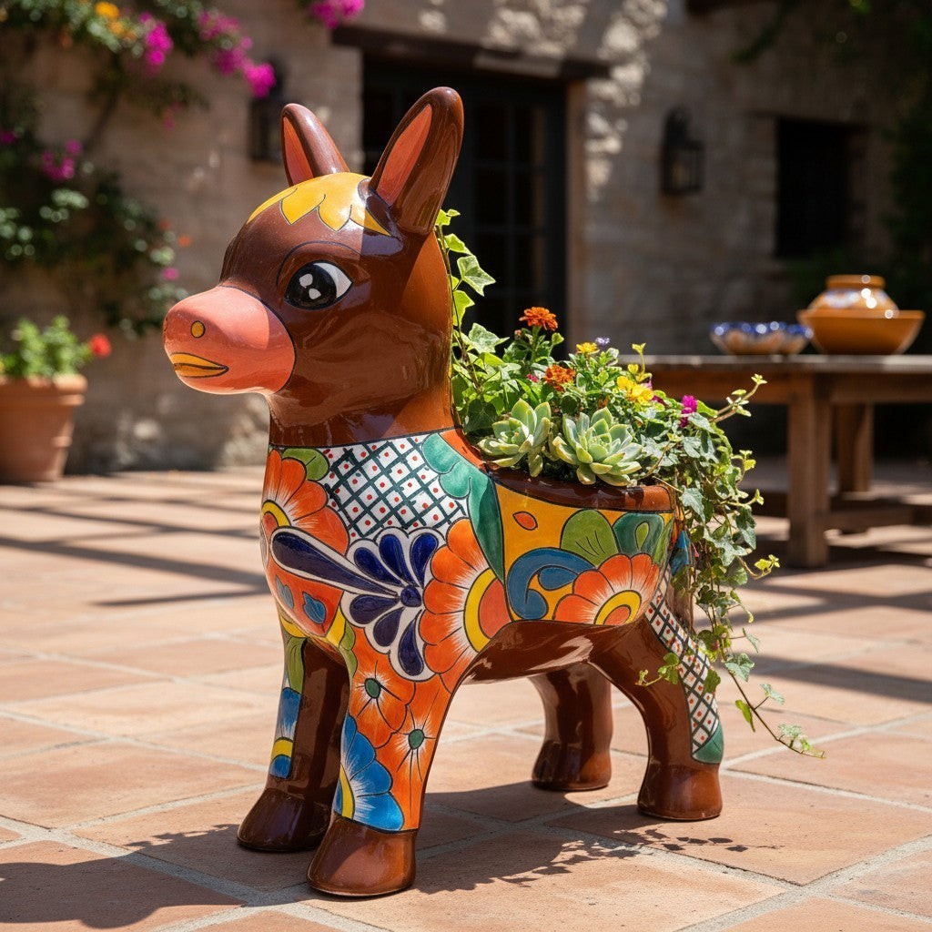 Large Talavera Donkey Planter | Hand-Painted Ceramic Burro gallery