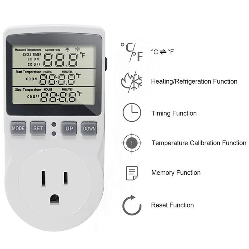 Temperature Controller Heating Cooling with Probe Digital Thermostat Outlet Plug gallery