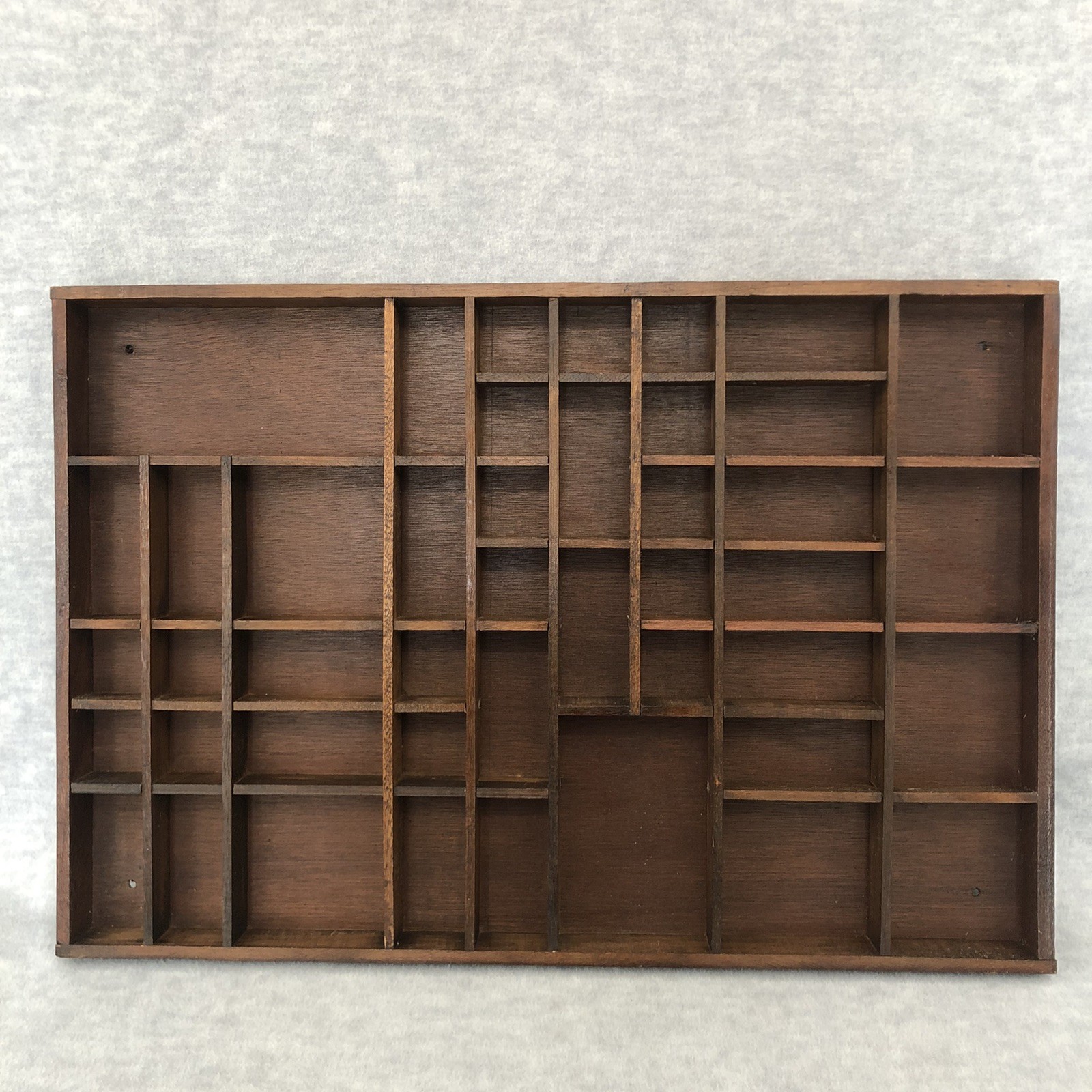 Vtg Knick Knack Miniatures Display Shelf 44 Slot Shadow Box Trinkets 24”x 16.5” gallery