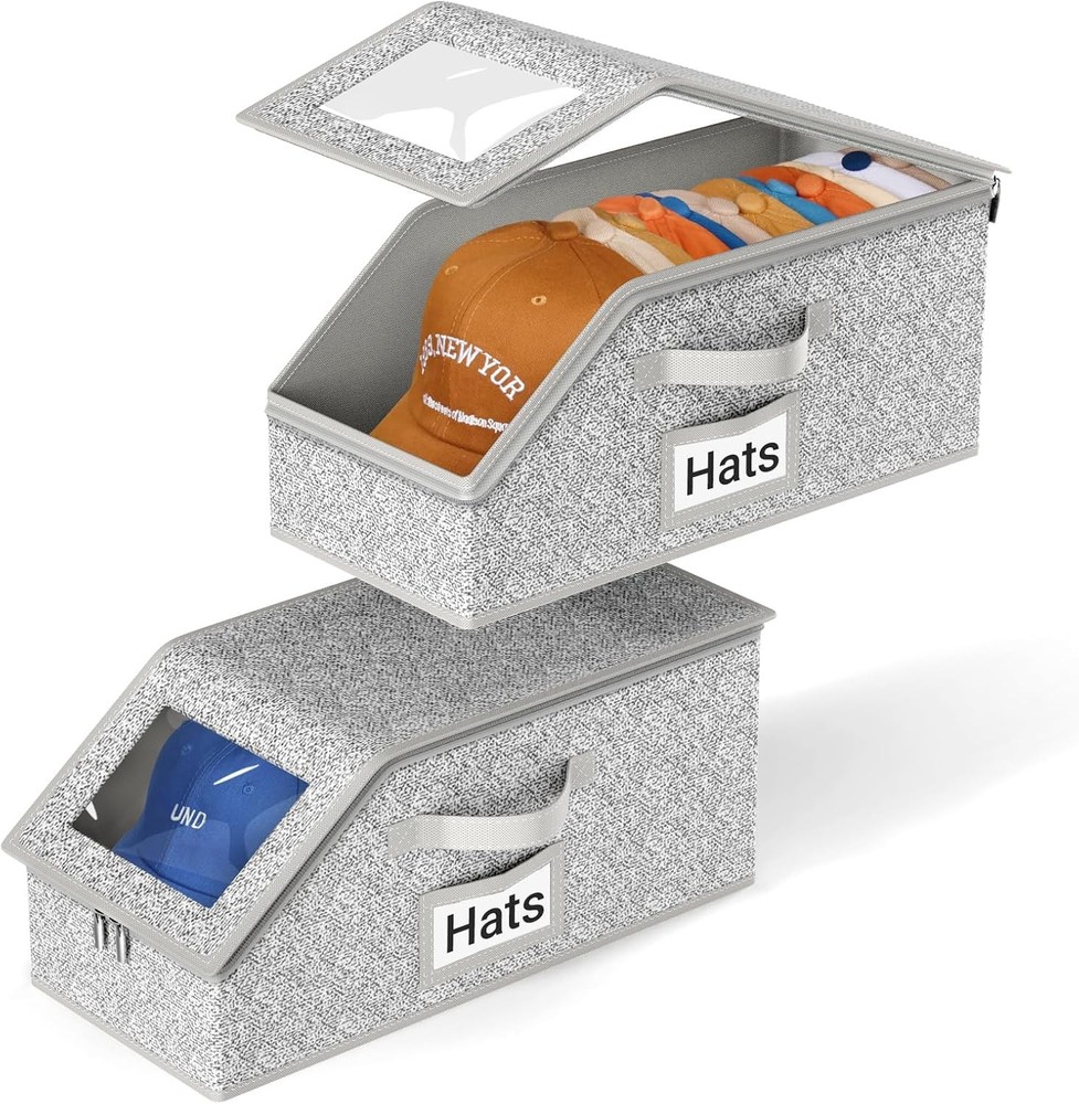 2 PCS Stackable Hat Storage for Baseball Caps, Holds up to 24 Caps Hat Organizer