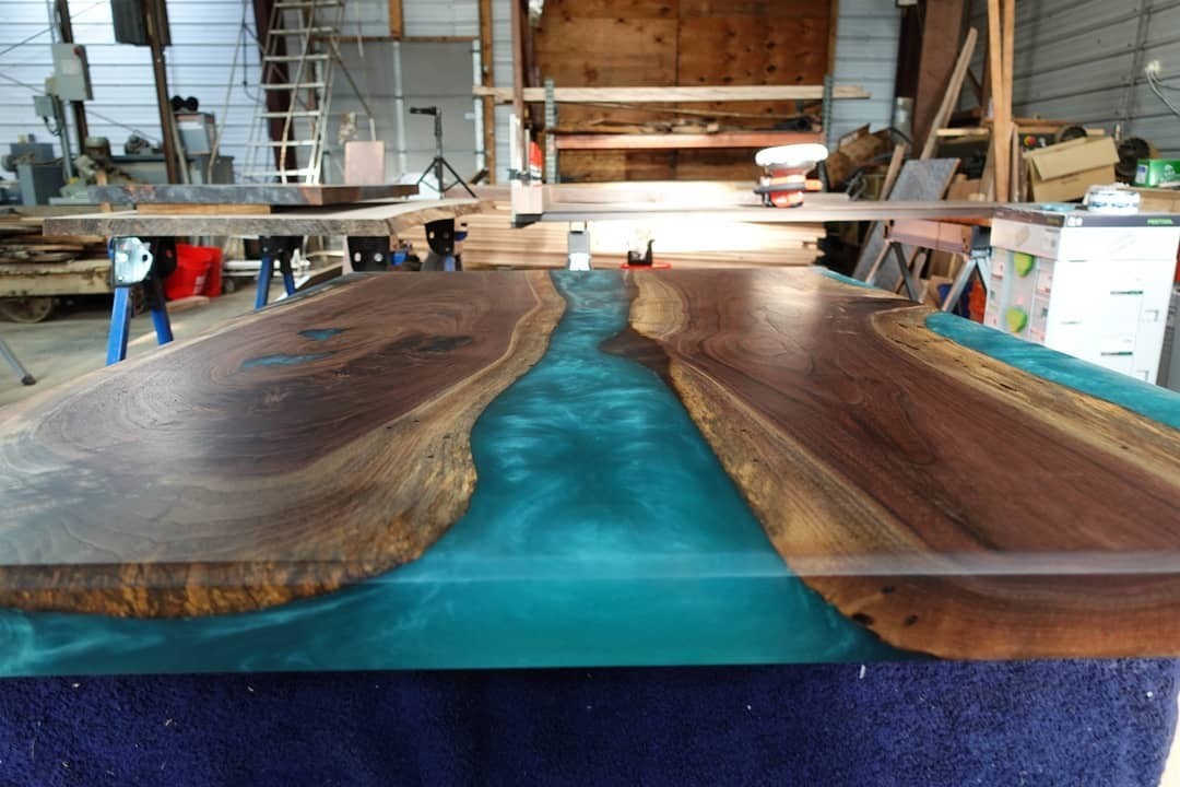 Live Edge Walnut Epoxy River Table top | Solid Wood Handmade Luxury Tabletop gallery