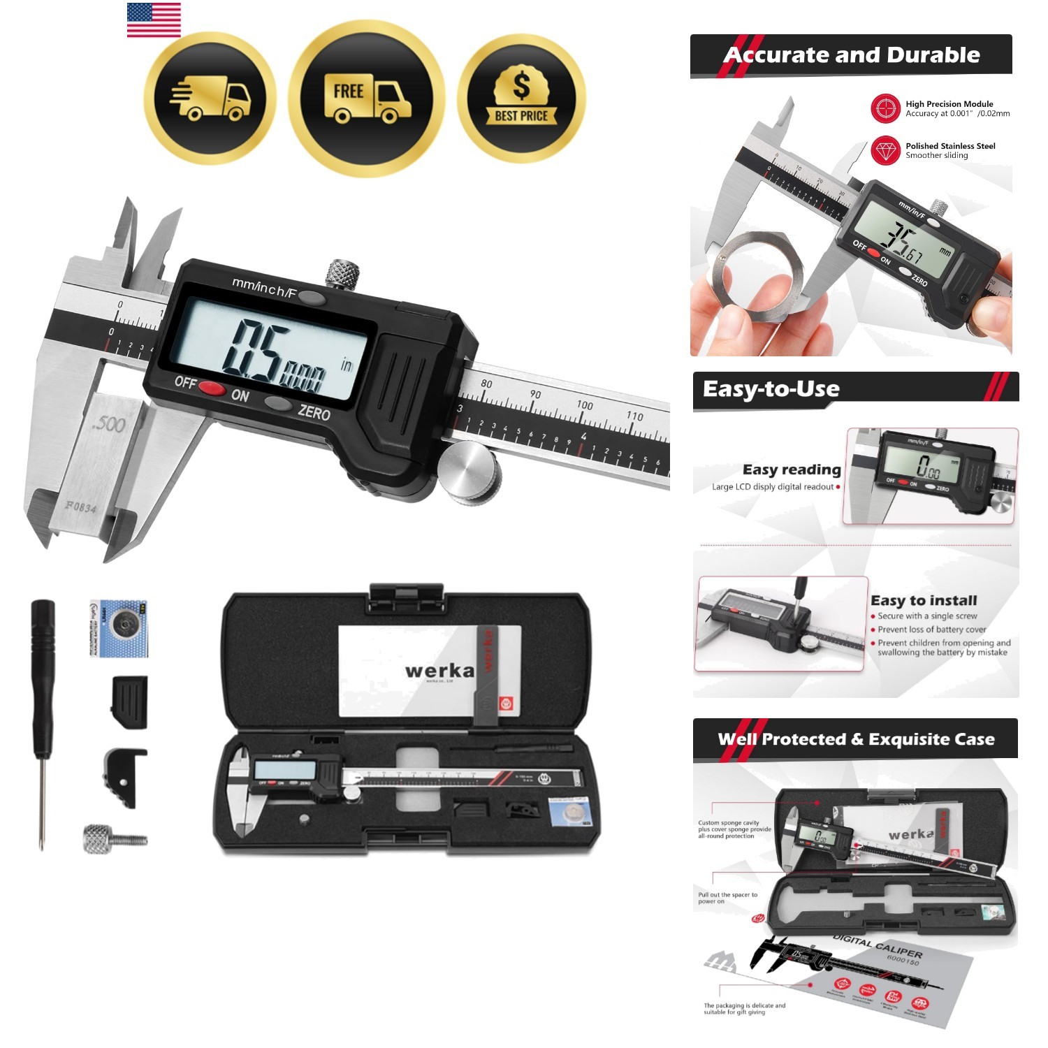 Digital Caliper, 0-6” Calipers Measuring Tool, Auto-Off Micrometer Caliper wi... gallery