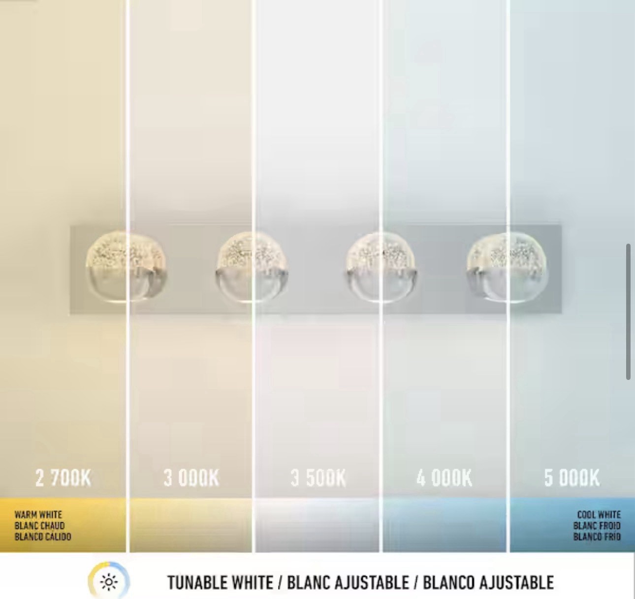 Artika Oracle 27 in. 4-Light CCT LED Chrome Bathroom Vanity Light w/Bubble Glass gallery