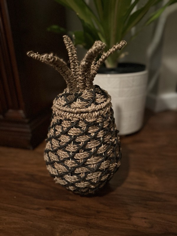 Handmade Pineapple Shaped Wicker Rattan Basket w/Lid Brown Beige 14" Tall Décor gallery
