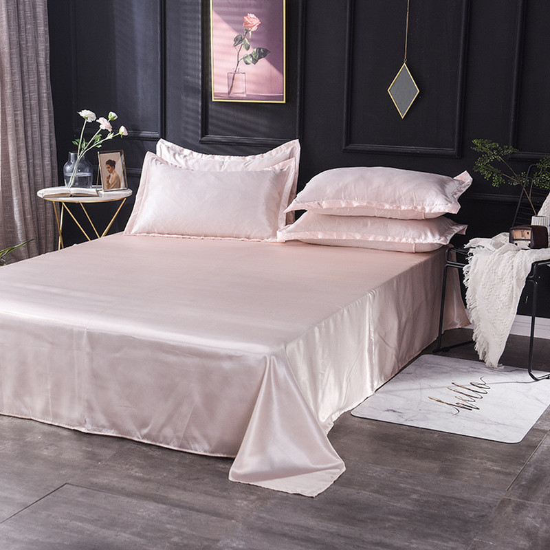Satin Silk Bedding Set Flat Bed Sheet Pillow Case Flat Sheet Twin/Queen/King Bed gallery
