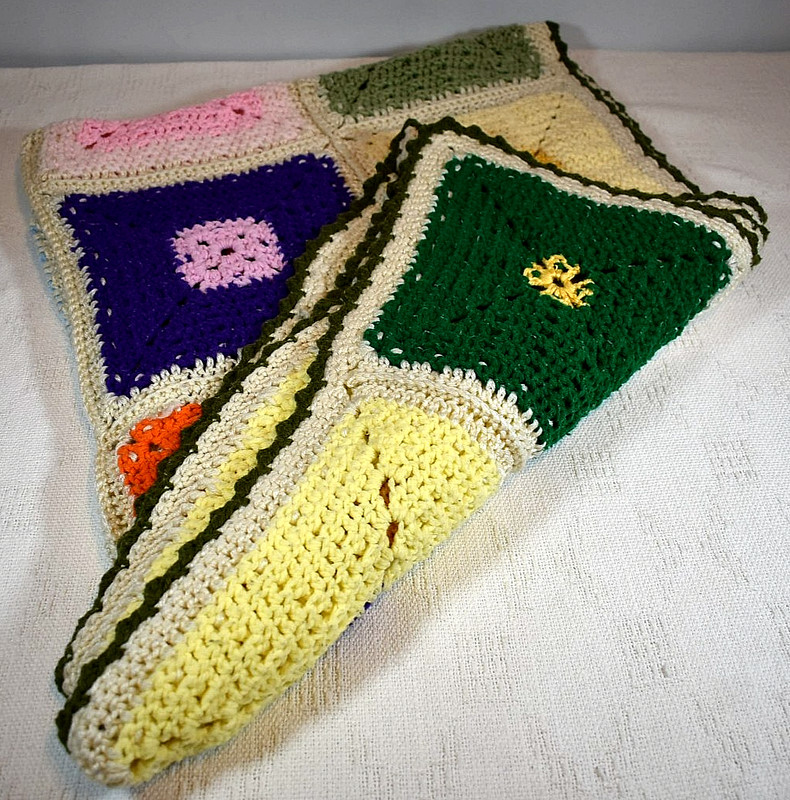 Handcrafted, Crocheted Afghan w/Xtra-Large Multi-Color Granny Squares 56" x 49" gallery