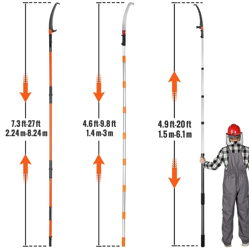 VEVOR Manual Pole Saw Extendable Tree Pruner 4.6-27 ft Fiberglass/Al Alloy Pole gallery