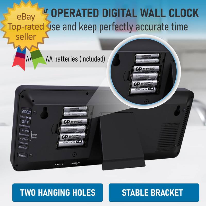 Atomic Clock with Backlight, 14.2" Large Digital Wall Clock Battery Operated gallery