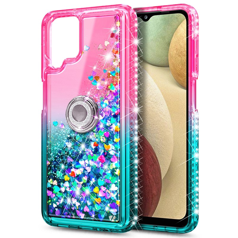 For Samsung Galaxy A12 Case Bling Liquid Glitter w/ Tempered Glass & Lanyard gallery