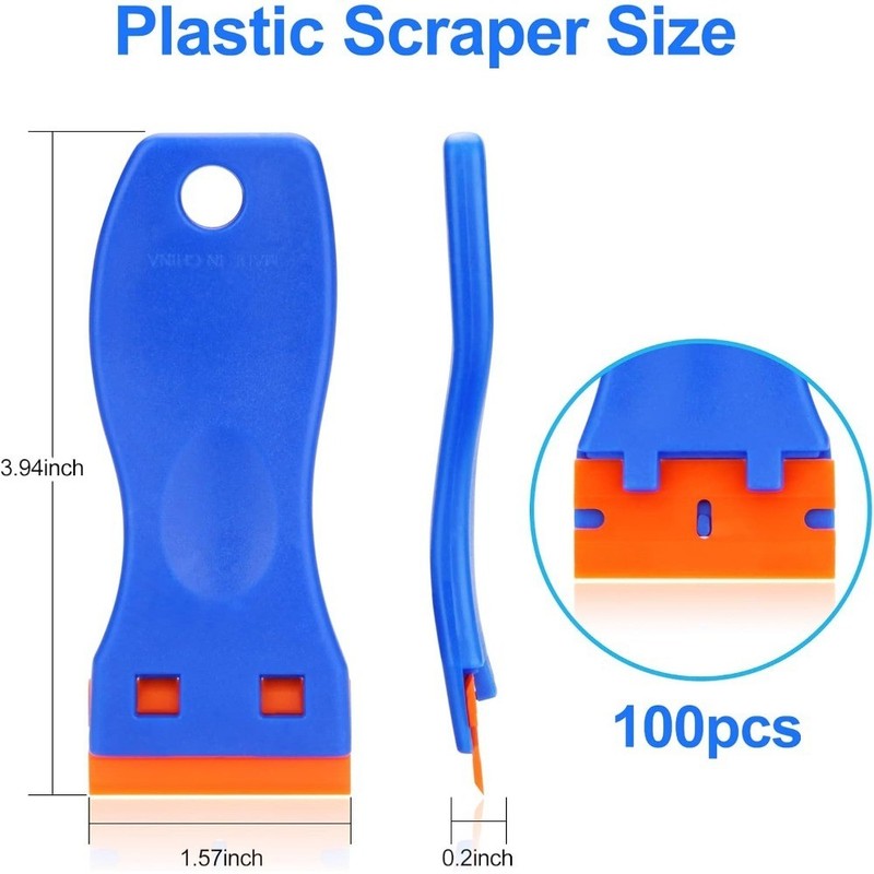 4 Pcs Plastic Razor Blade Scraper and 100 Pcs Blades, Remove Label Decal Tool， gallery