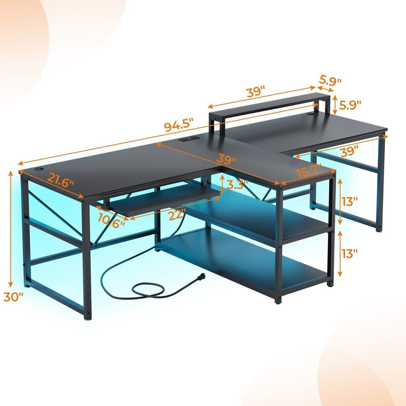 Home Office Work Table Black Computer Desk Two Person Gaming Desk with LED Light gallery