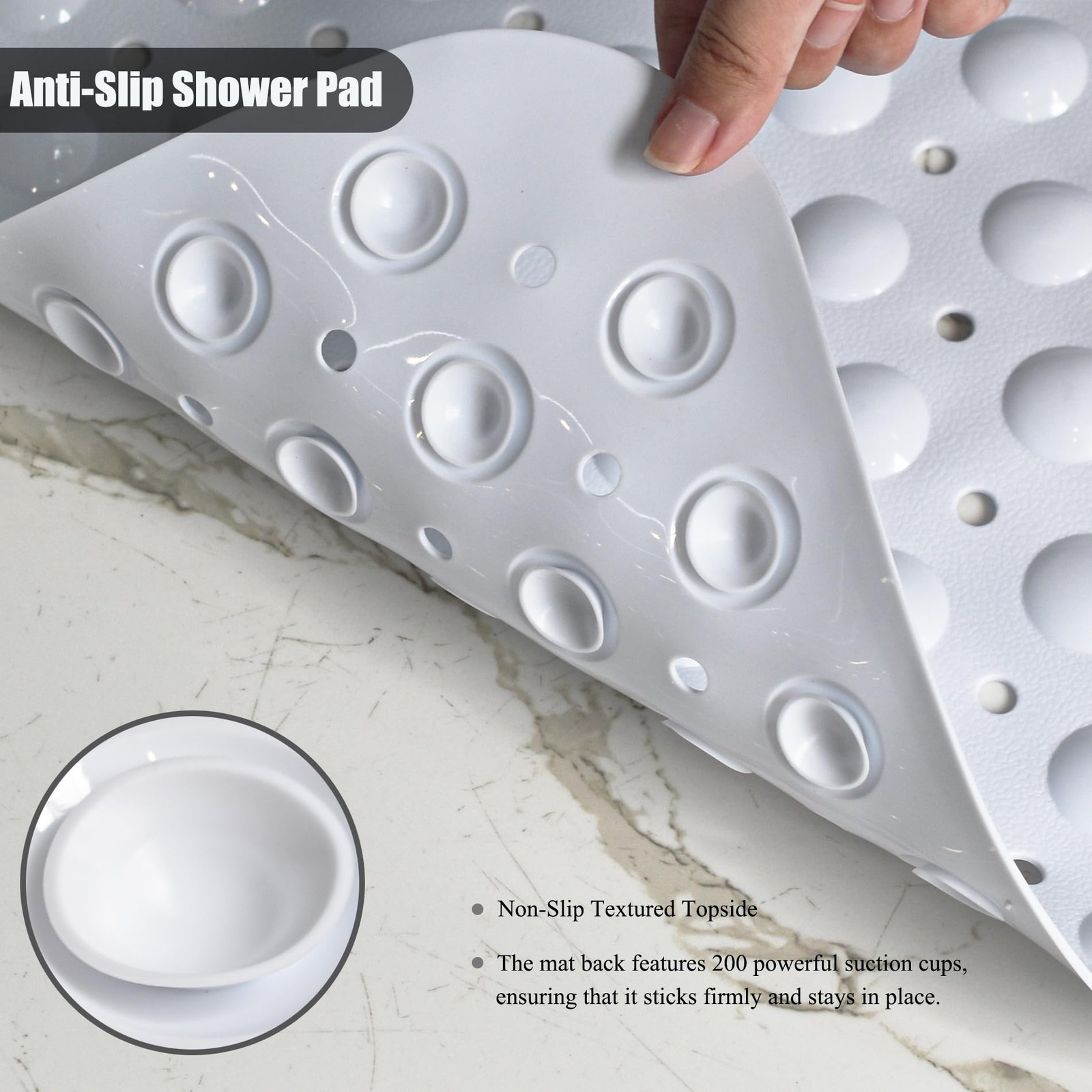 Large Non Slip Bathtub Mat, Extra Long Bath 40" x 16" (Rectangular), White gallery