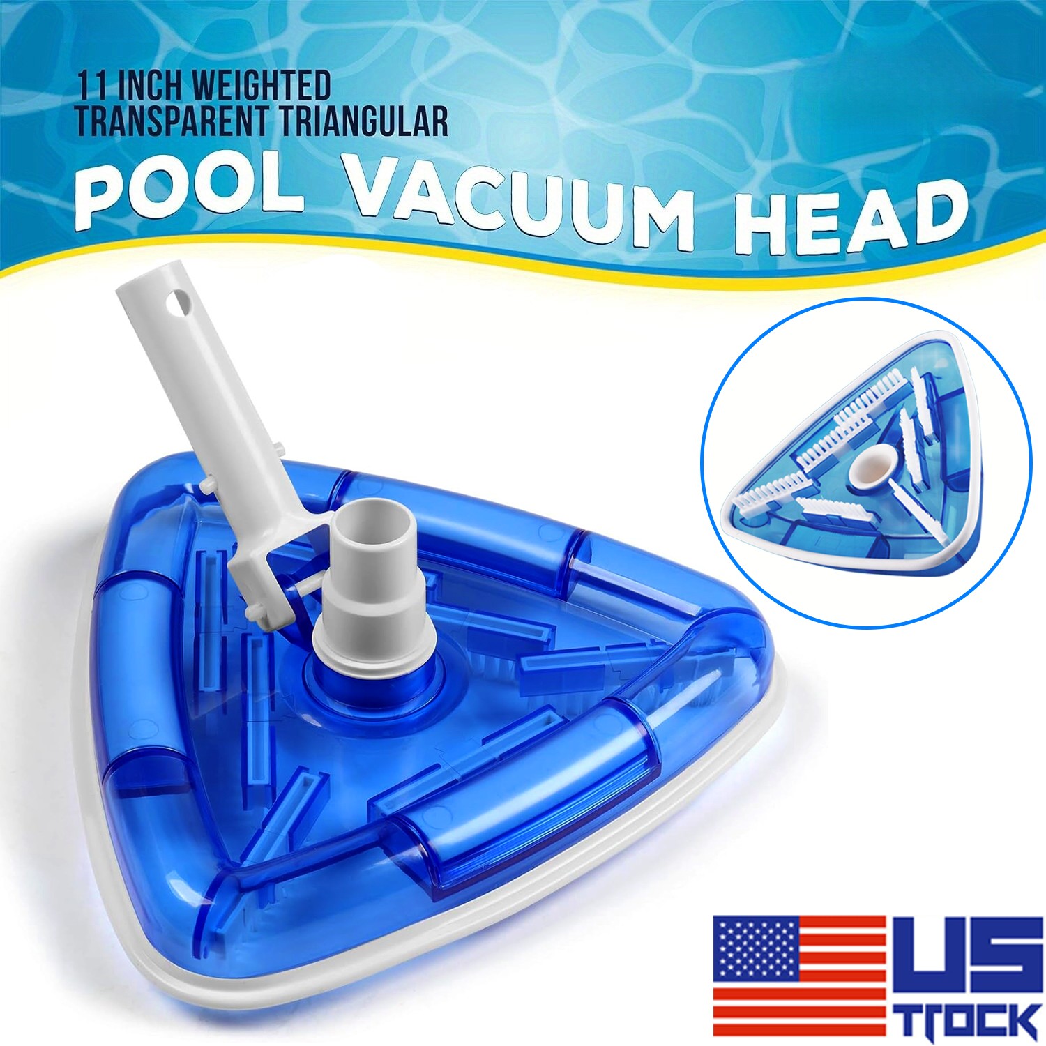 11.4" Weighted Transparent Triangular Pool Vacuum Head w/ Swivel Hose Connection gallery