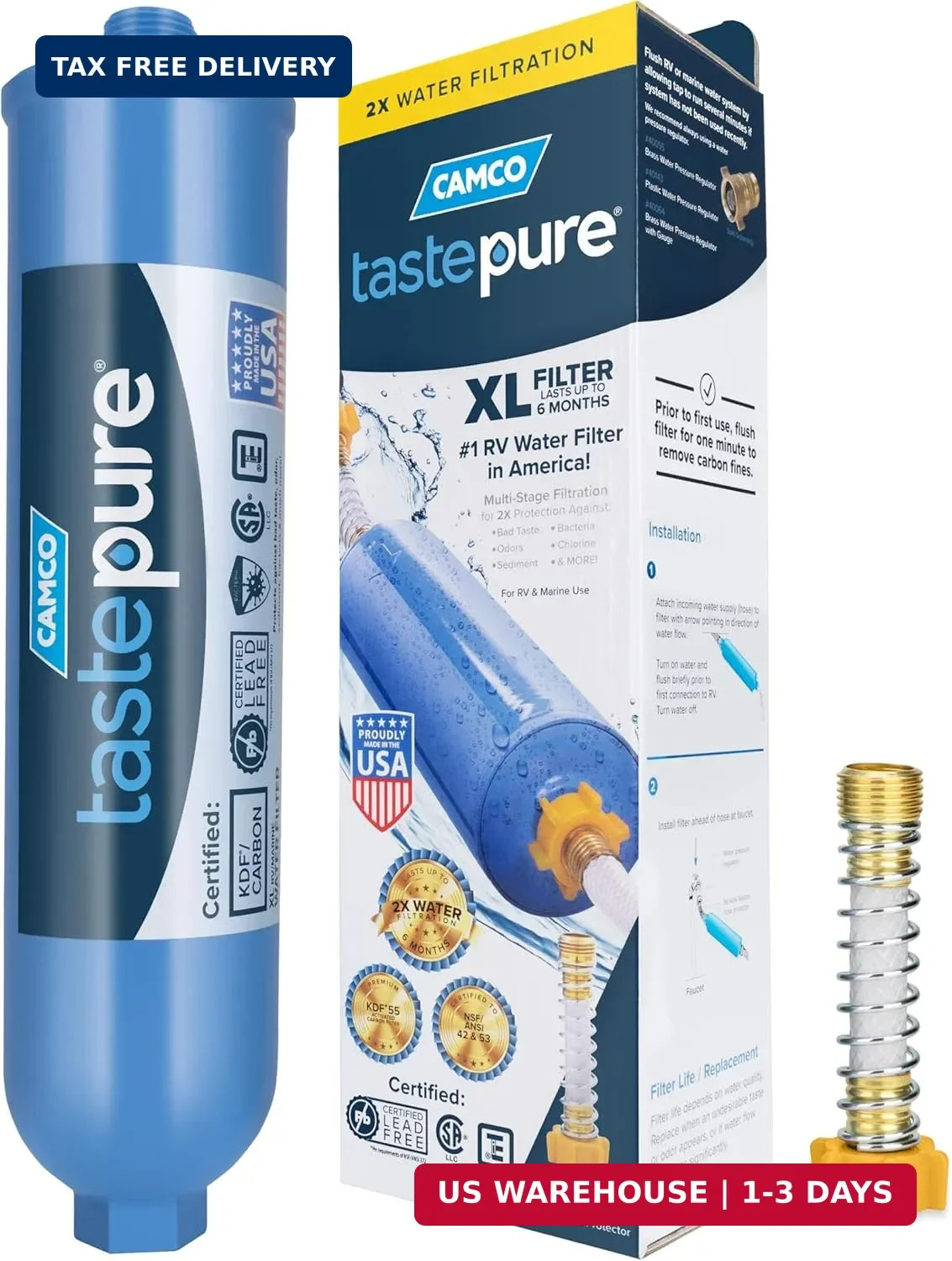 Camco Tastepure XL RV Water Filter - Reliable RV Inline Water Filter with Flexib gallery