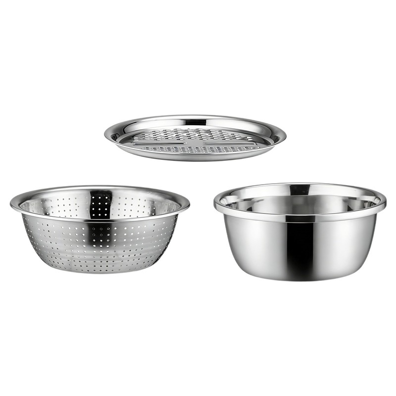 3Pack Multi-Functional Stainless Steel Shredding & Drainage Basin W/ Grating Lid gallery