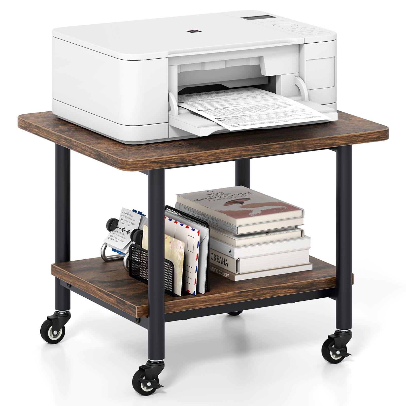 2-Tier Rolling Under Desk Printer Cart Machine Stand Storage Rack Office gallery