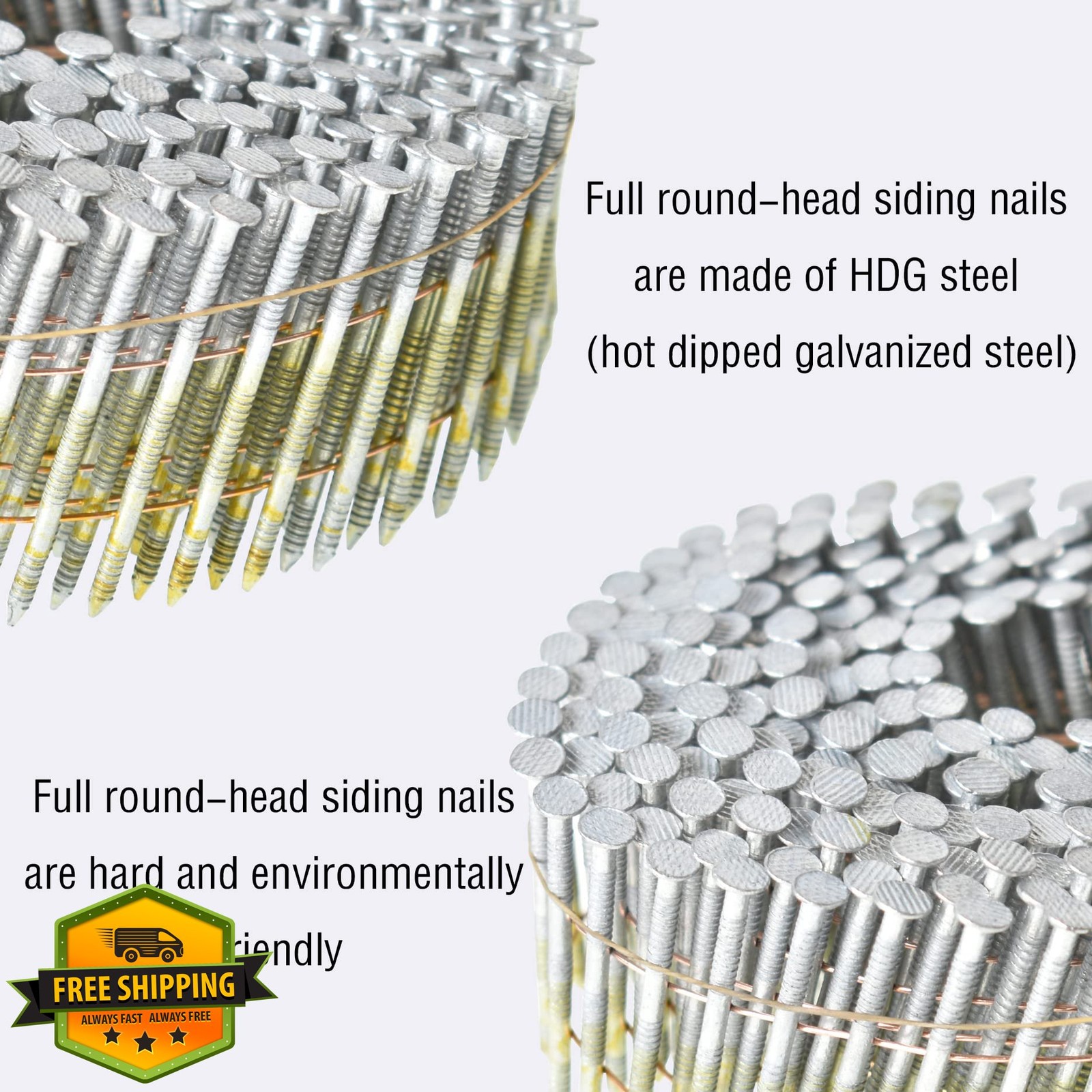 LiGuVCY 1-3/4" Coil Siding Nails, Ring Shank, 15° Head, 3600 Ct Galvanized gallery