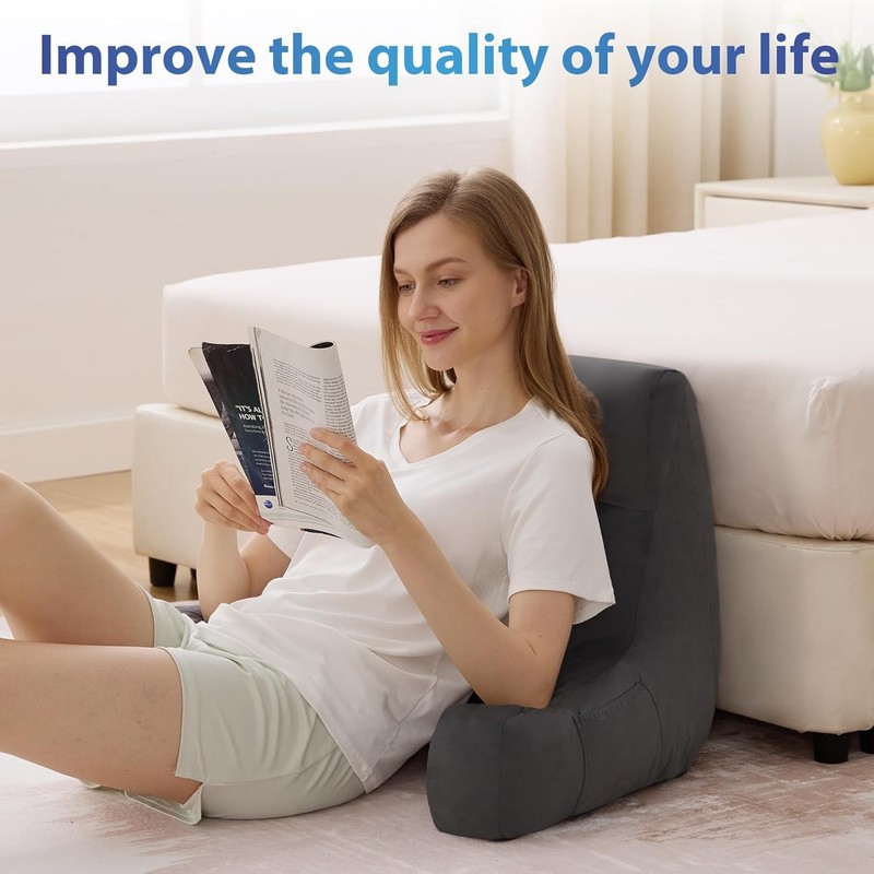 Back Support Pillow Memory Foam Lounge Reading Pillow with Arms Grey 18 Inch gallery