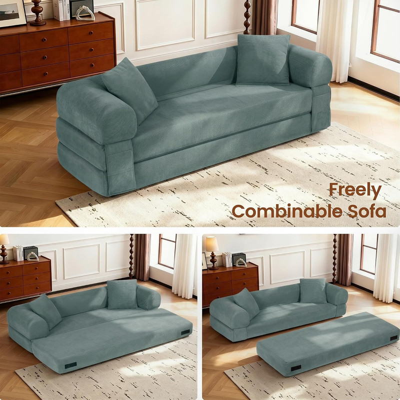 Light Green 80" Convertible Sofa Bed with Storage & Pillows, No Assembly gallery