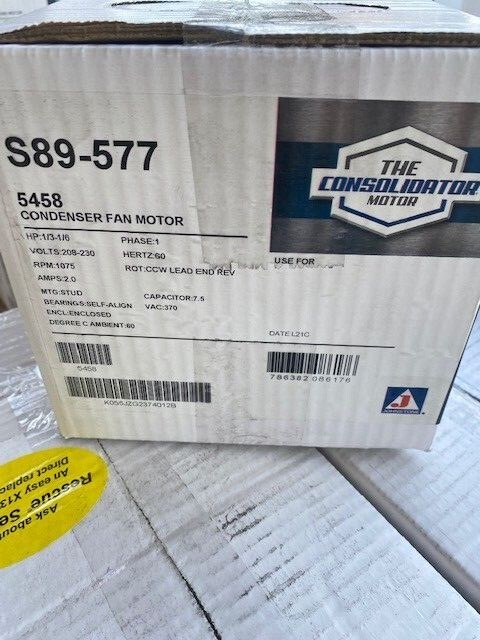 S89-577 - Consolidator Condenser Fan Motor/ US Motors 5458, 1/3-1/6 HP, 1075 RPM gallery